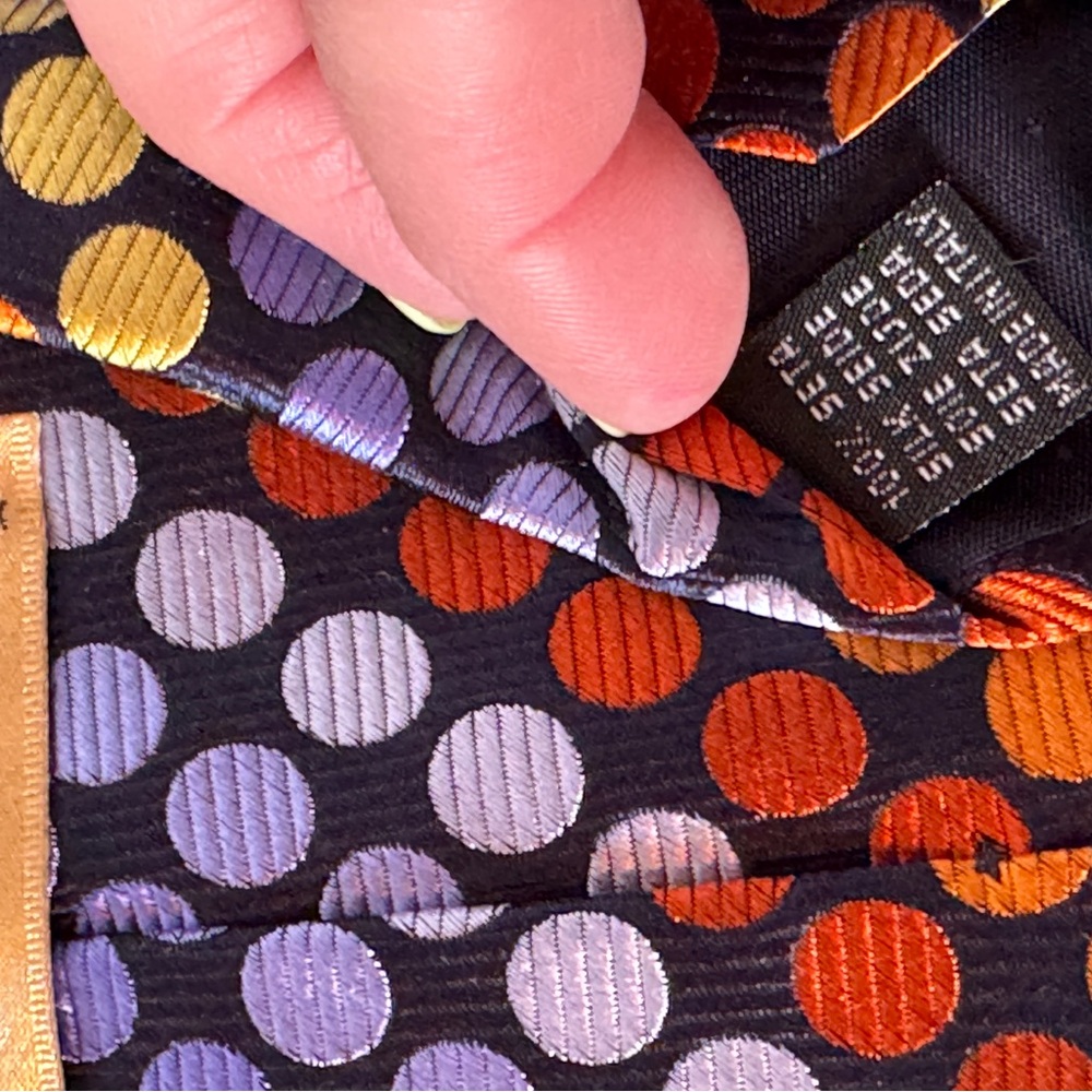 Fratelli Moda 100%‎ silk men’s Red and Orange Polka Dot Tie multi colored - Picture 4 of 4